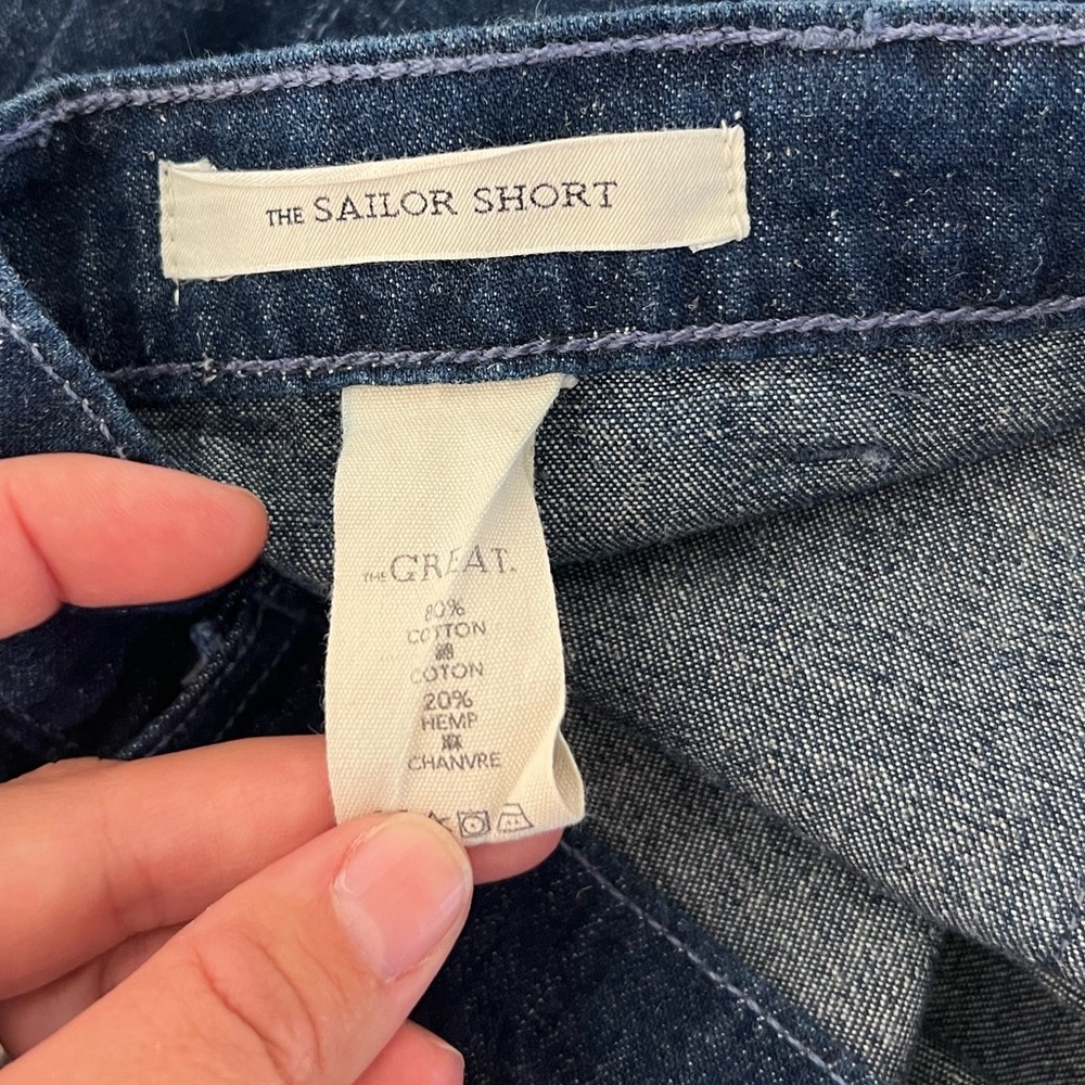 THE GREAT. The Sailor Short Dark Wash Frayed Hem‎ Cotton & Hemp Size 30 - Picture 9 of 12
